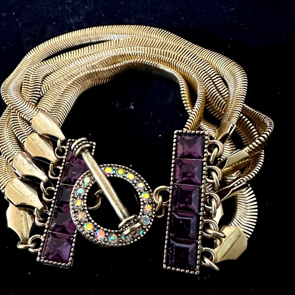 Heidi Daus Jewelry - Gorgeous 7.5" Heidi Daus Crystal Statement Bracelet in Purple Amethyst and Gold